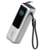 Anker Acumulator extern 25.000 mAh, 165W, QC+PD, 1 x USB-A, 3 x USB-C, cablu USB-C retractabil, Argintiu
