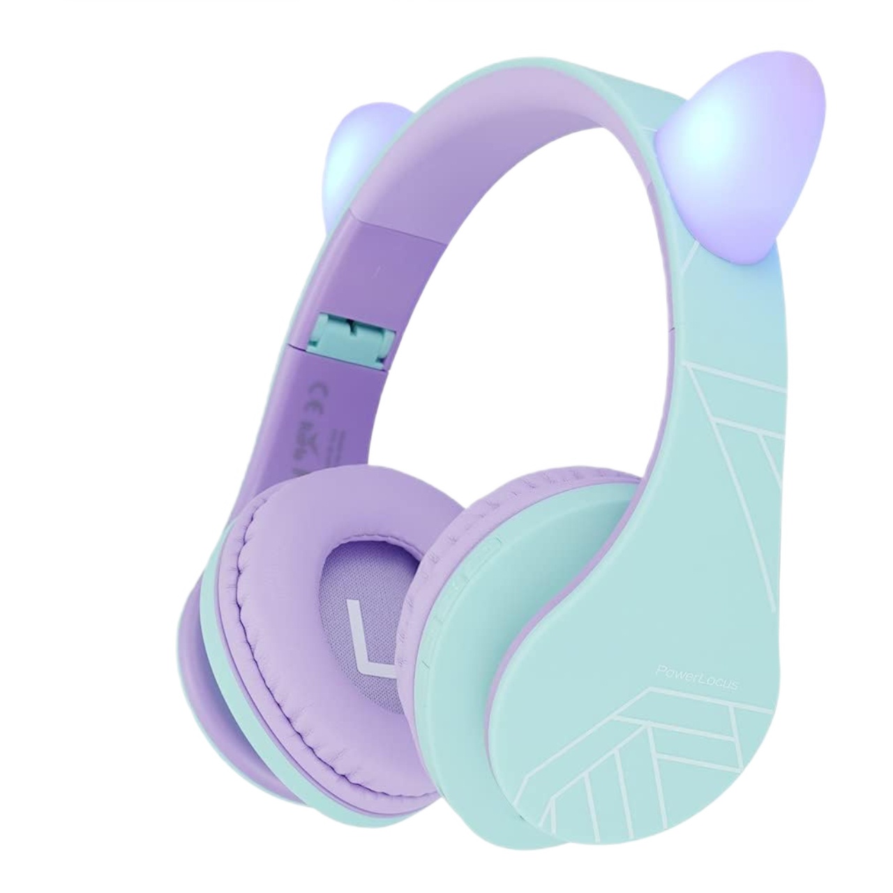 PowerLocus Casti pentru copii, Wireless, P2 Kids Cat Ears, Purple/Teal