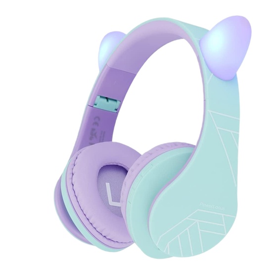 PowerLocus Casti pentru copii, Wireless, P2 Kids Cat Ears, Purple/Teal