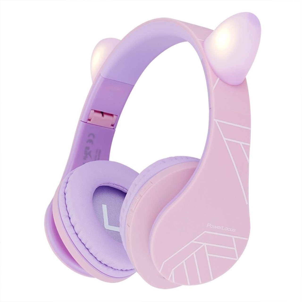 PowerLocus Casti pentru copii, Wireless, P2 Kids Cat Ears, Purple/Pink