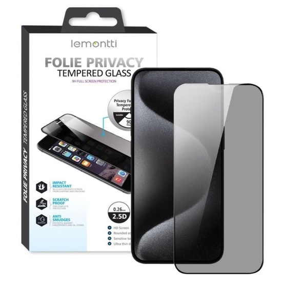Lemontti Folie Sticla Privacy Full Fit iPhone 18 Pro Max Negru