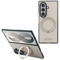 Guess Husa Magnetic Ring Stand Grained Classic Logo MagSafe Samsung Galaxy Z Fold8 Ultra Bej