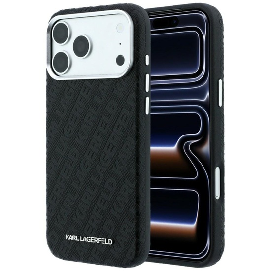 Karl Lagerfeld Husa Grained Leather Metal Logo MagSafe iPhone 18 Pro / 17 Pro Black