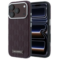 Karl Lagerfeld Husa Grained Leather Mono Resin Logo MagSafe iPhone 18 Pro / 17 Pro Burgundy