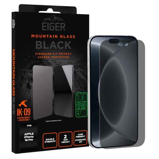 Eiger Folie Sticla Privacy Mountain Glass GRS iPhone 18 Pro Black