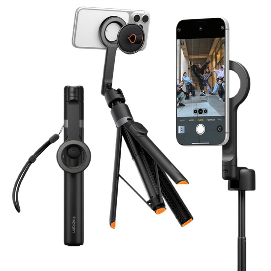 Spigen Selfie Stick cu Trepied Stabil, Bluetooth V5.0, Compatibil MagSafe, Negru
