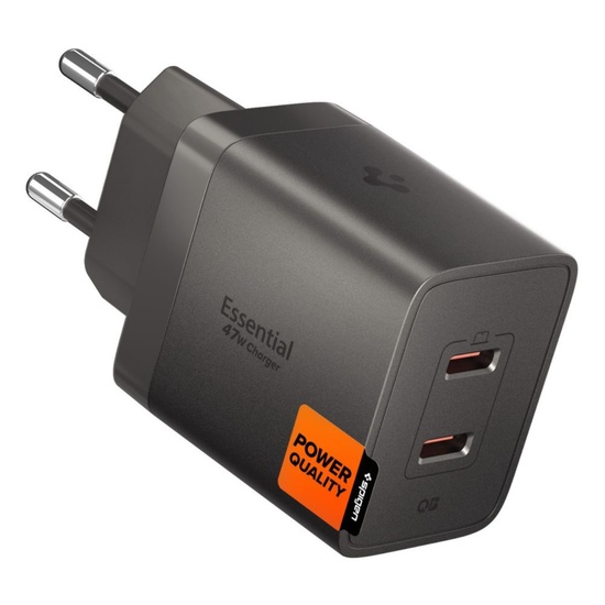Spigen Incarcator Retea Essential GaN + Quantum Boost Fast Charge 47W 2x Type-C, Gunmetal