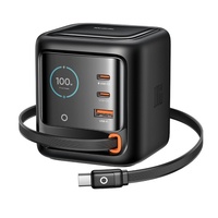 Mcdodo Set Incarcator Retea GaN Fast Charge 100W si cablu Type-C retractabil 1m, FreeGo,  2x Type-C + 1x USB-A, afișaj digital, Negru
