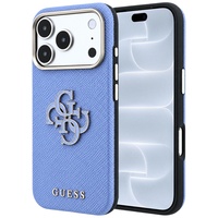 Guess Husa Grained Leather and Big Resin Logo iPhone 18 Pro / 17 Pro Light Blue