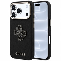 Guess Husa Grained Leather and Big Resin Logo iPhone 18 Pro / 17 Pro Negru