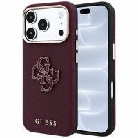Guess Husa Grained Leather and Big Resin Logo iPhone 18 Pro / 17 Pro Burgundy