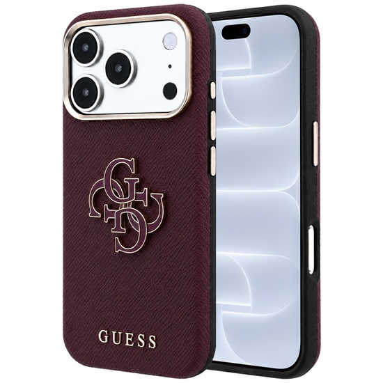 Guess Husa Grained Leather and Big Resin Logo iPhone 18 Pro Max / 17 Pro Max Burgundy