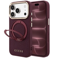 Guess Husa Grained Leather Ring Stand 360 Classic Magsafe iPhone 18 Pro Max / 17 Pro Max Burgundy