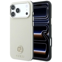Guess Husa Grained Leather Round Strass Logo Magsafe iPhone 18 Pro / 17 Pro Bej