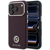 Guess Husa Grained Leather Round Strass Logo Magsafe iPhone 18 Pro / 17 Pro Burgundy