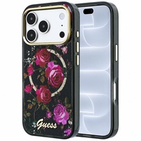 Guess Husa Glitter Blossom Roses MagSafe iPhone 18 Pro / 17 Pro Negru