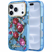 Guess Husa Glitter Blossom Roses MagSafe iPhone 18 Pro Max / 17 Pro Max Light Blue