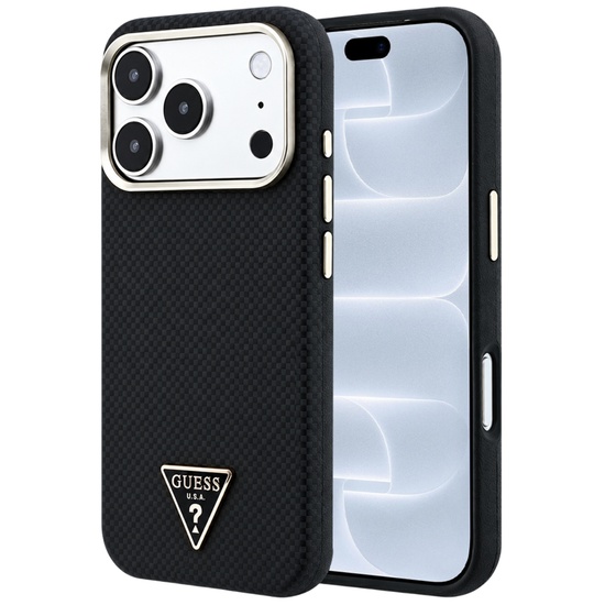 Guess Husa Kevlar Triangle Logo MagSafe iPhone 18 Pro / 17 Pro Negru