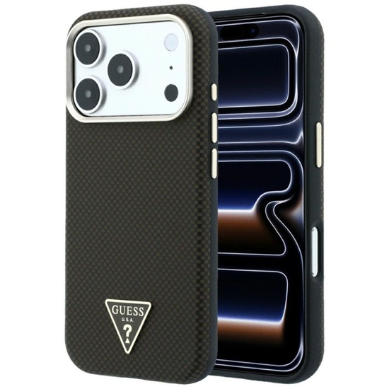 Guess Husa Kevlar Triangle Logo MagSafe iPhone 18 Pro / 17 Pro Maro