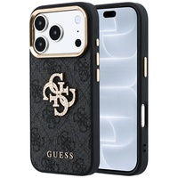 Guess Husa Leather 4G Big Strass Logo iPhone 18 Pro / 17 Pro Negru