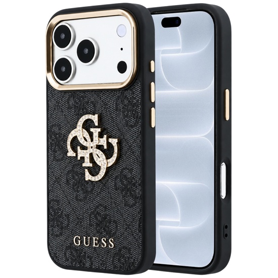Guess Husa Leather 4G Big Strass Logo iPhone 18 Pro / 17 Pro Negru