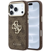 Guess Husa Leather 4G Big Strass Logo iPhone 18 Pro / 17 Pro Maro