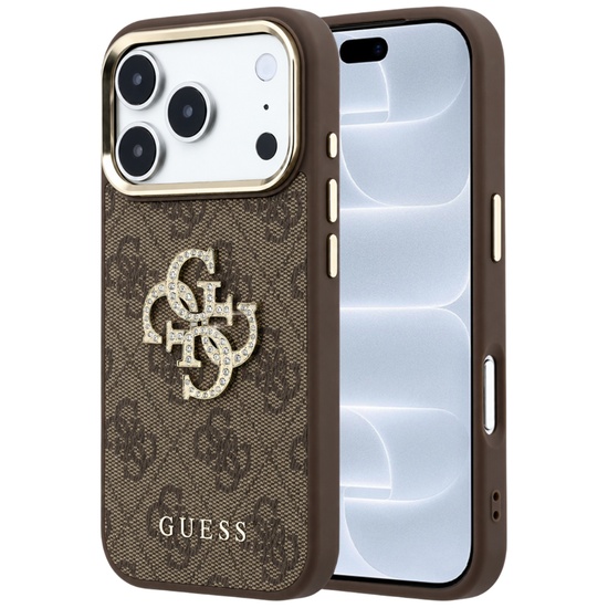 Guess Husa Leather 4G Big Strass Logo iPhone 18 Pro / 17 Pro Maro