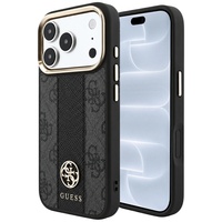 Guess Husa Leather 4G Stripe Round Classic Logo MagSafe iPhone 18 Pro / 17 Pro Negru