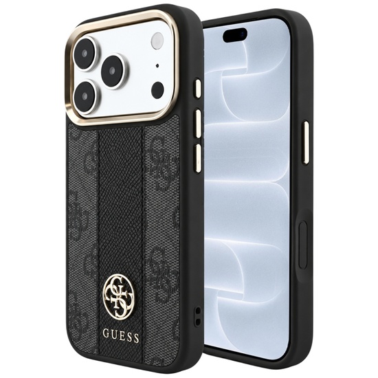 Guess Husa Leather 4G Stripe Round Classic Logo MagSafe iPhone 18 Pro / 17 Pro Negru