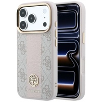 Guess Husa Leather 4G Stripe Round Classic Logo MagSafe iPhone 18 Pro / 17 Pro Roz