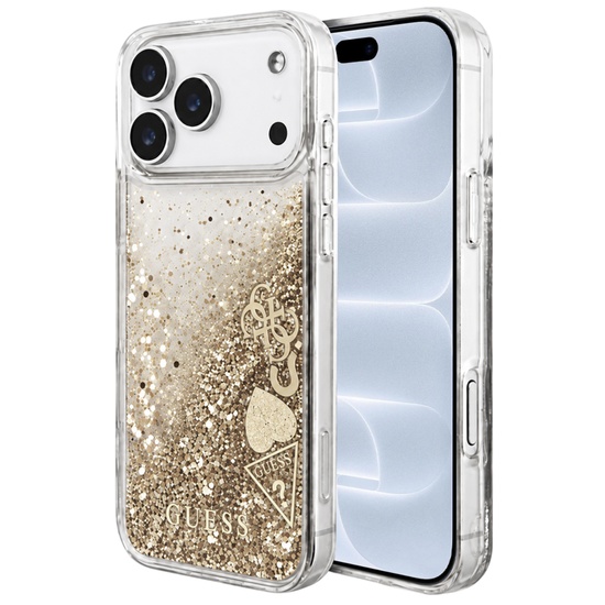 Guess Husa Liquid Glitter Charms iPhone 18 Pro Max / 17 Pro Max Auriu