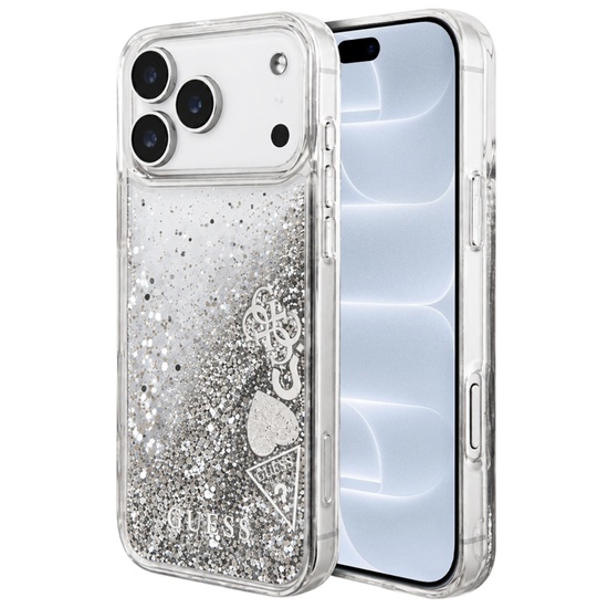 Guess Husa Liquid Glitter Charms iPhone 18 Pro Max / 17 Pro Max Argintiu