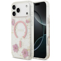Guess Husa Resin Flowers and Glitter MagSafe iPhone 18 Pro / 17 Pro Roz
