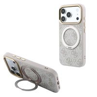 Guess Husa Ring Stand 360 4G Leather Classic Logo MagSafe iPhone 18 Pro / 17 Pro Roz