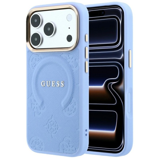 Guess Husa Saffiano Peony & Ring MagSafe iPhone 18 Pro / 17 Pro Light Blue