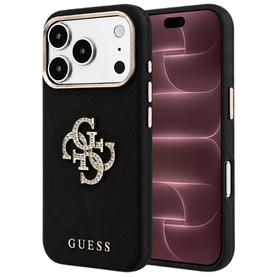 Guess Husa Smooth Big Strass Logo iPhone 18 Pro / 17 Pro Negru