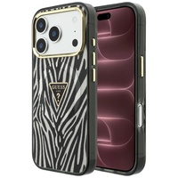 Guess Husa Zebra Glitter Triangle Logo MagSafe iPhone 18 Pro Max / 17 Pro Max Negru / Argintiu