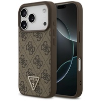 Guess Husa Leather 4G Triangle Strass MagSafe iPhone 18 Pro / 17 Pro Maro