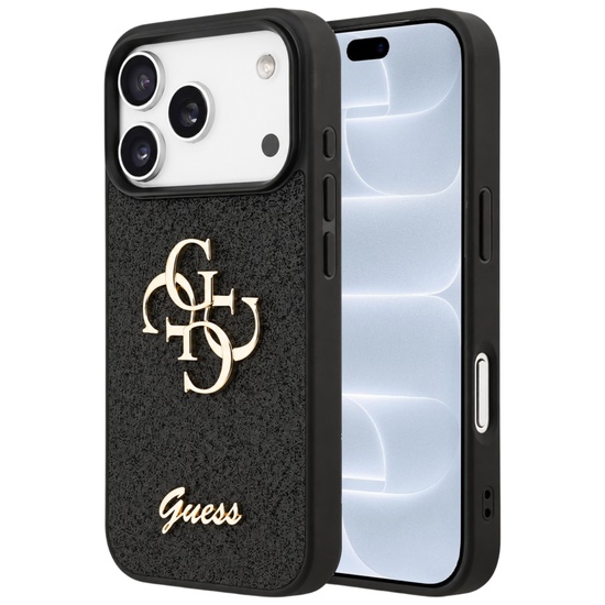 Guess Husa Fixed Glitter 4G Metal Logo iPhone 18 Pro / 17 Pro Negru