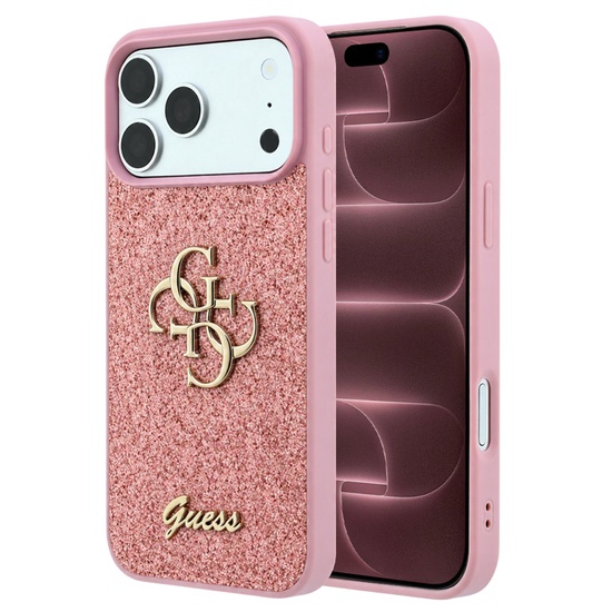 Guess Husa Fixed Glitter 4G Metal Logo iPhone 18 Pro Max / 17 Pro Max Roz