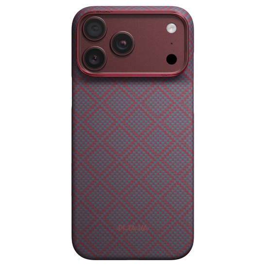 Pitaka Husa Ultra-Slim Argyle Aramida Magsafe iPhone 18 Pro / 17 Pro Blue's Red