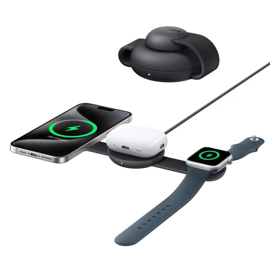 Anker Incarcator Wireless MagGo 3-in-1 MagSafe Qi2, 15W, pliabil, pentru iPhone 15/16, AirPods, Apple Watch, Negru