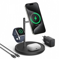 Anker Stand cu incarcare wireless MagGo 3 in 1 15W, Fast Charging ,1 x USB-C compatibl Apple Watch si AirPods, incarcator si cablu inclus Negru