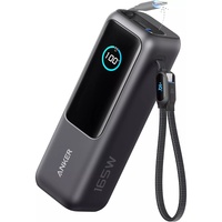 Anker Acumulator extern 25.000 mAh, 165W 2 x cablu USB-C incorporat, 3 x USB-C (max 100W per port), 1 x USB-A (max 30W), afisaj LED, Gri