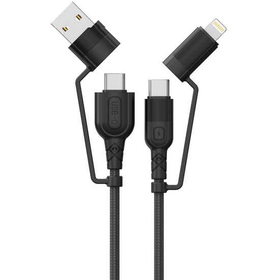 Lemontti Cablu Multi connector 4 in 1, USB-A & Type-C la Type-C & Lightning, PD 60W, 1.2m, Negru