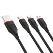 Cablu Borofone BX17 Enjoy 3 in 1 USB la Lightning, MicroUSB si Type-c, 2.4A, 1m, Negru