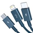 Cablu Baseus USB la Lightning, MicroUSB si Type-C Superior 3 in 1, 3,5 A,1,5m, Albastru
