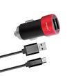 Lemontti Set Incarcator Auto 3.1A 2 porturi USB-A si cablu Type-C 1m Negru / Rosu