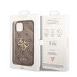 Husa iPhone 14 Guess Leather 4G Metal Logo Brown