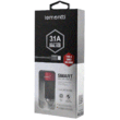Lemontti Set Incarcator Auto 3.1A 2 porturi USB-A si cablu Type-C 1m Negru / Rosu